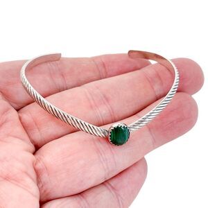 Vintage Sterling Silver 925 Malachite Chevron Cuff Bracelet 6.5"